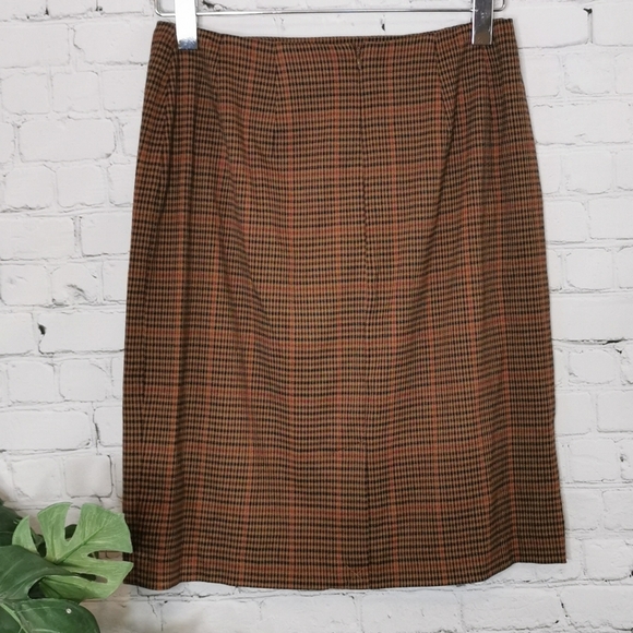 Amanda Smith Vintage 80s Brown Plaid Skirt Retro Preppy Academia Fall - Picture 4 of 10
